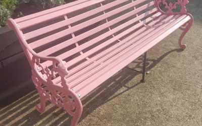 A unique pink garden bench
