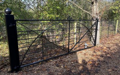 A couple of elegant powder coated garden gates and posts