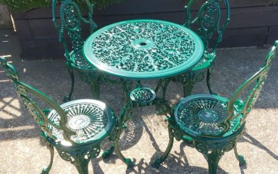 A restored iron patio set