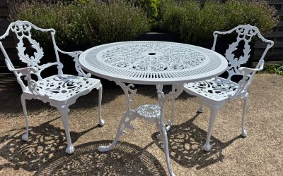 Restored Iron Garden Patio Set – Powder Coated in Gloss White